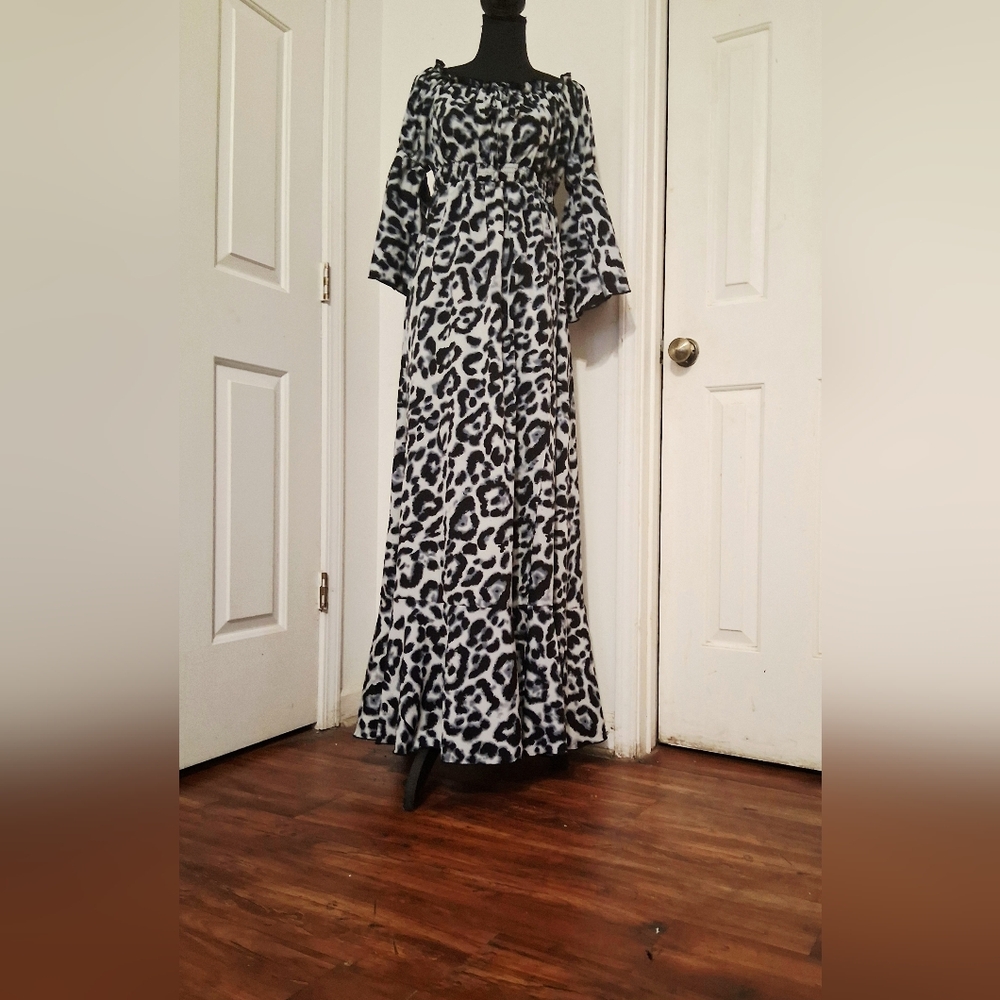 Black Grey and White Leopard Print Dress - Picture 7 of 7